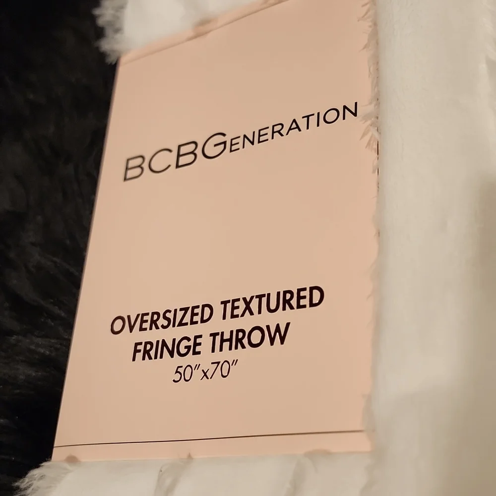 New BCBGeneration Winter White Oversized Textured Fringe Throw - 50